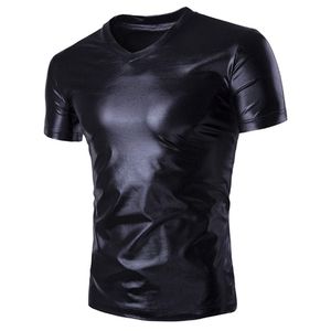 Faux Leather Metallic Club Shirt US Small Asian M